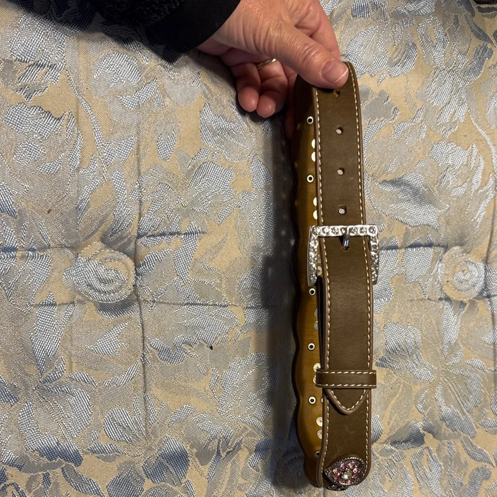 Nocona Kids Belt with Brown and Silver and pink bling hearts